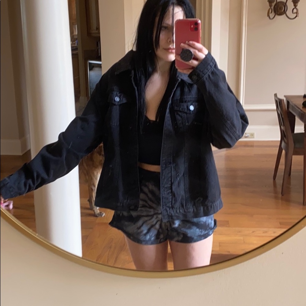 Grey black oversized denim jacket